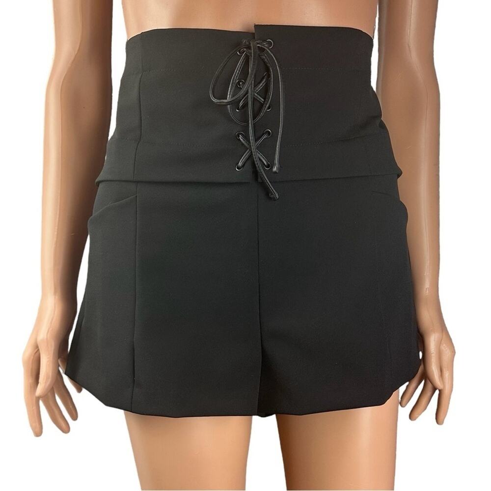 Zara Trafaluc Shorts Size M Black Lace Up Corset Stretch High Waist 4 Pockets